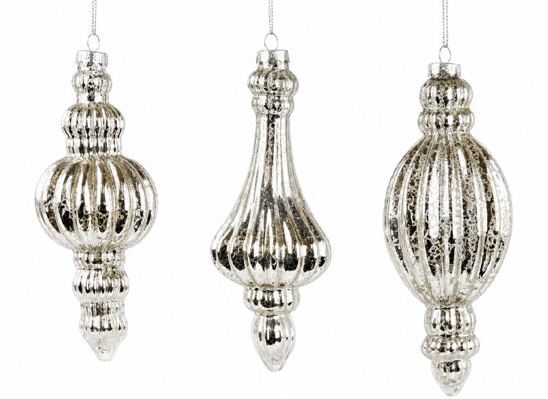 Glass Baubles Crackle Droplet x 3