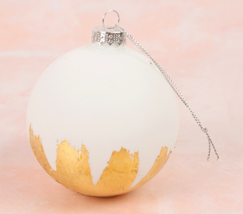 Glass Bauble White Gold Leaf 8cm x 6