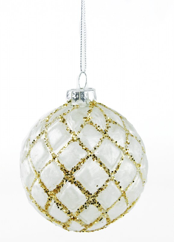 Picture of Glass Bauble Glitter/ White 8cm x 6