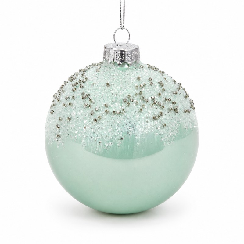 Glass Bauble Blue Snow 8cm x 6