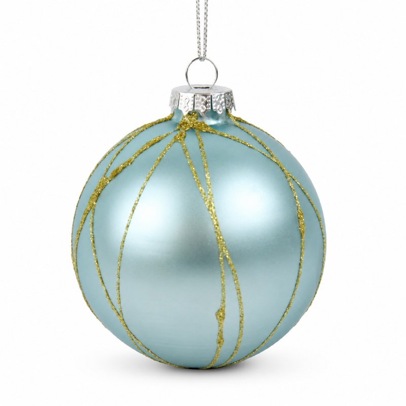 Glass Bauble Blue Gold Stripe x 6- 8cm