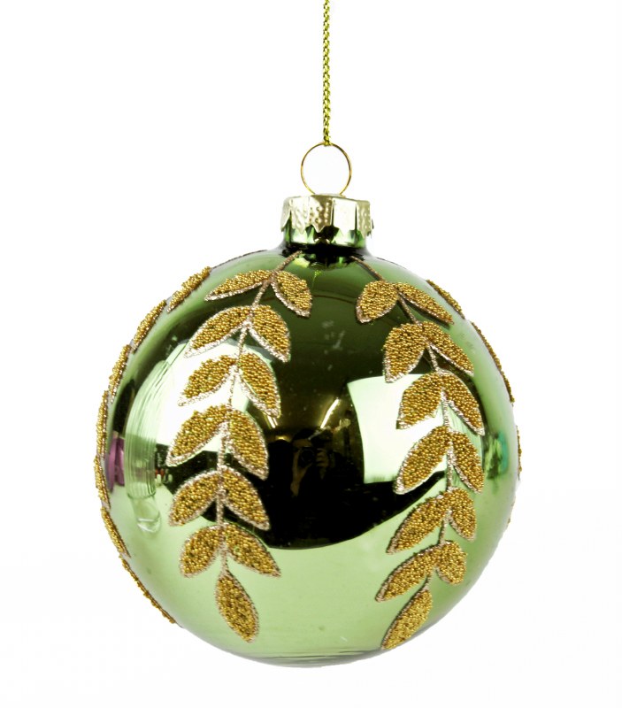 Glass Bauble Shiney Green 8cm x 6