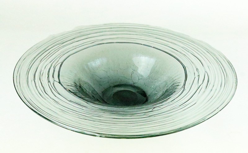 Hand Blown Glass Plate Clear/ grey 27.5cm