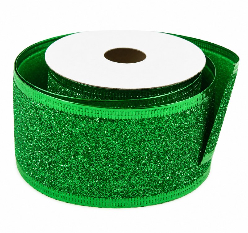 Glitter Ribbon Green Wired Edge 5cm x 10y