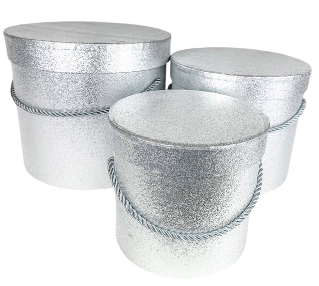 Silver Glitter Hat Box x 3
