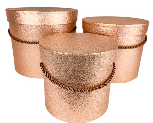 Picture of Rose Gold/ Copper Glitter Hat Boxes x 3
