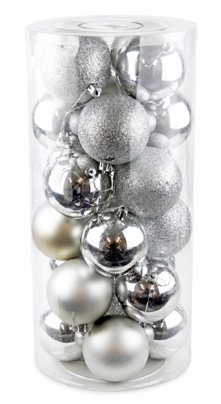 Baubles 8cm Silver Mix x 24