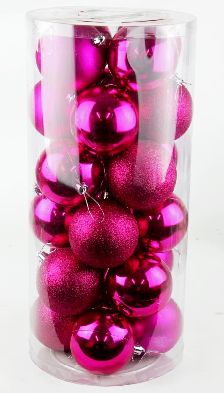 Baubles 8cm Hot Pink Mix x 24