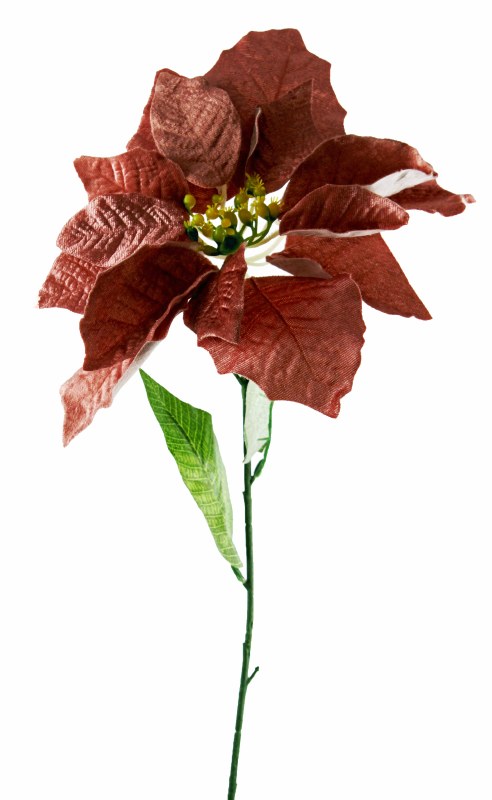 Faux Velvet Christmas Poinsettia Stem Dusty Pink 76cm