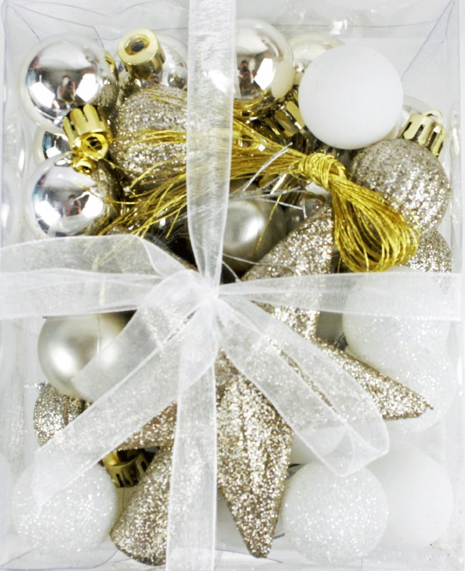 Christmas Bauble Mix White/ Champagne/ Gold 3cm x 30
