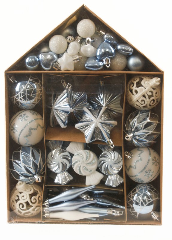 Picture of Christmas Bauble Mix White/ Blue x 73pcs