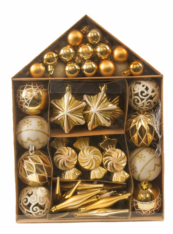 Christmas Bauble Mix White/ Gold x 73pcs
