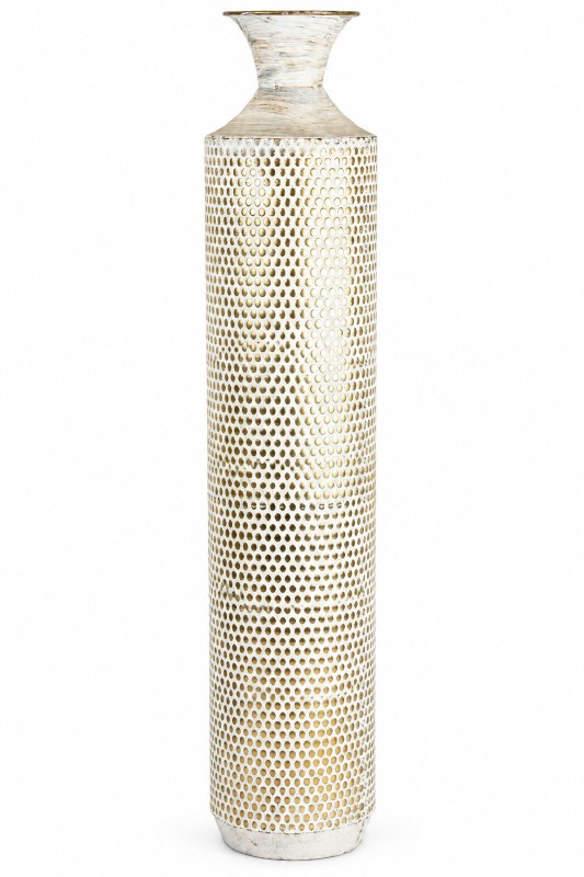 Metal Vase Rustic White/ Gold 80cm