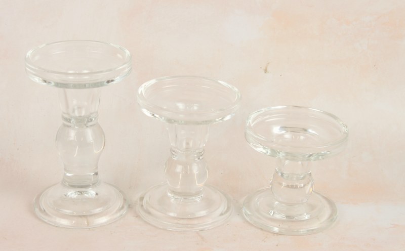 Glass Candle Holder Set x 3 Clear
