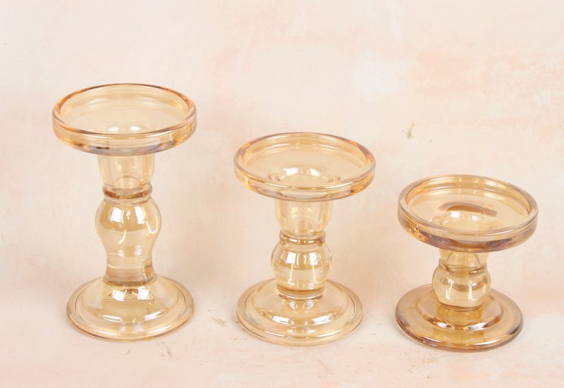 Picture of Glass Candle Holder set x 3 Champagne