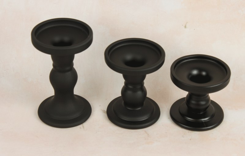 Glass Candle Holder Set x 3 Black