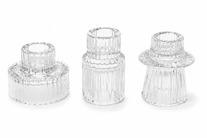 Glass Cande Holder Set x 3 Clear 7cm