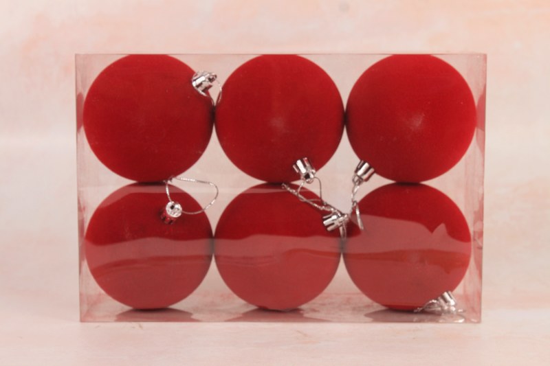 Picture of Flocked Baubles 8cm Red x 6
