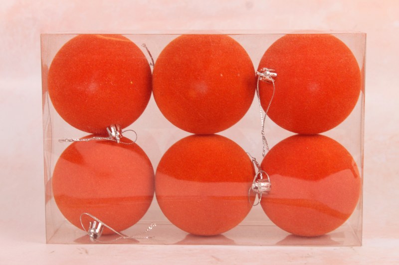 Picture of Flocked Baubles 8cm Orange x 6
