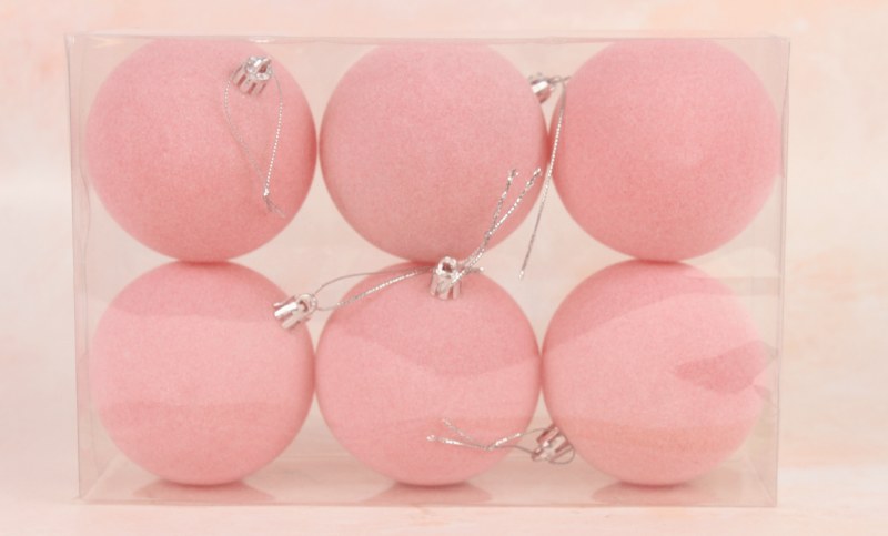 Picture of Flocked Baubles 8cm Pale Pink x 6