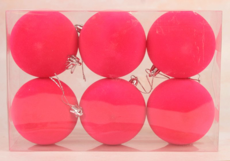 Picture of Flocked Baubles 8cm Hot Pink x 6