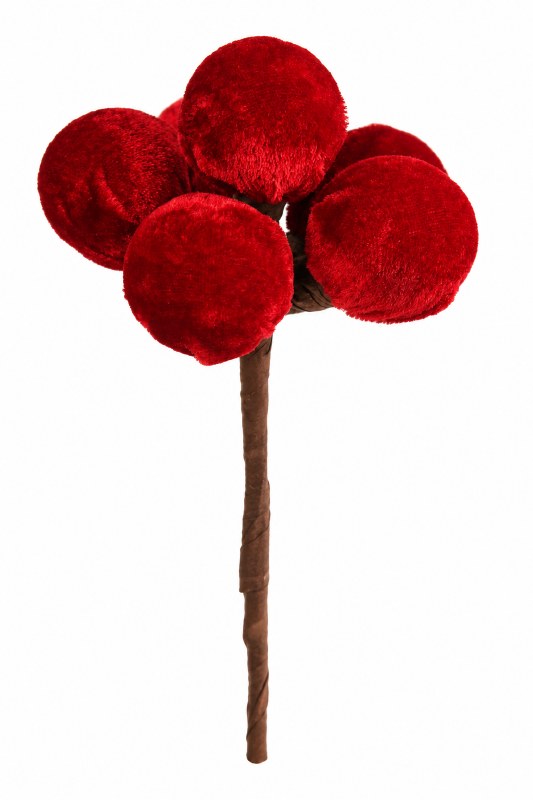 Red Velvet Bauble Stem 23cm