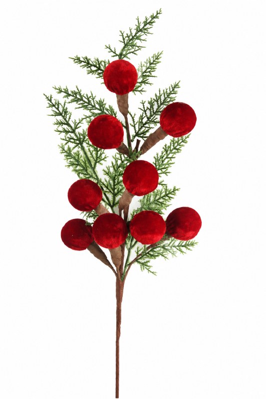 Christmas Velvet Bauble Spruce Stem 45cm