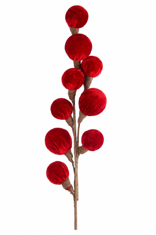 Christmas Red Velevt Bauble Stem 70cm