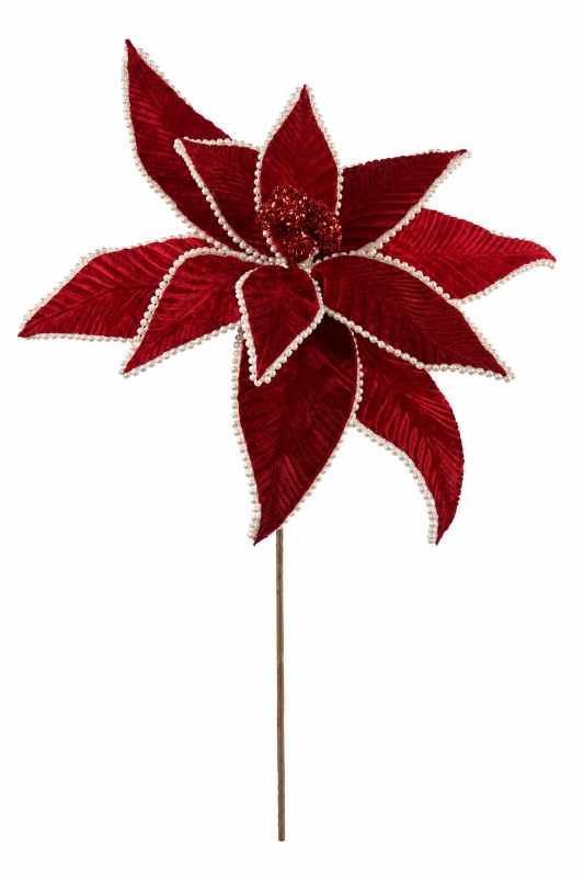 Faux Poinsettia Red Velvet&Pearl 40cm
