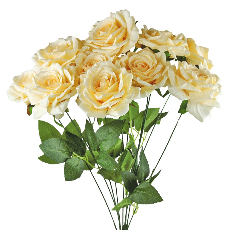 Picture of Artificial Rose Bunch x 10 Heads Pale Lemon