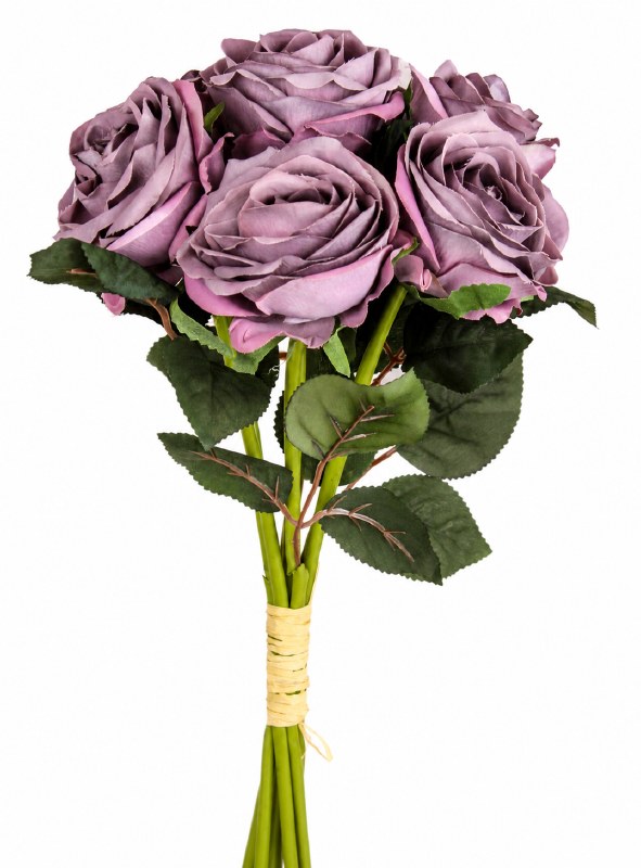 Faux Rose Bunch x 7 Purple 7cm