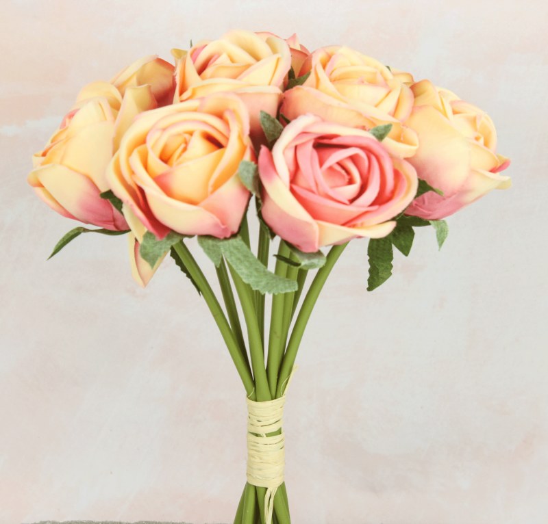 Picture of Faux Rose Bunch x 9 Orange/ Pink 6cm