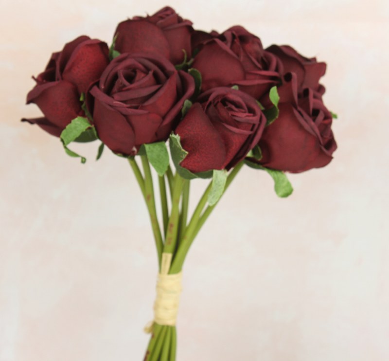 Picture of Faux Rose Bunch x 9 Stems Burgundy 6cm