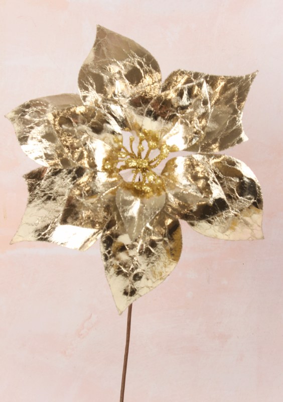 Picture of Metallic Poinsettia Pick Gold 19cm