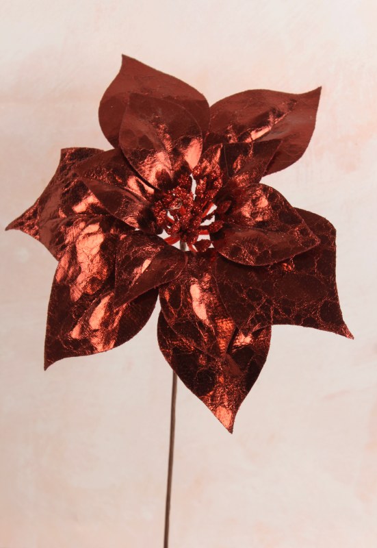 Metallic Poinsettia Pick Burgundy 19cm