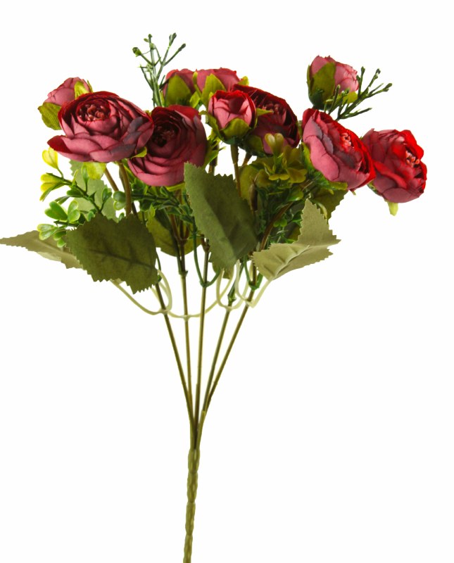 Artificial Flower Ranunculus Bunch x 10 Burgundy