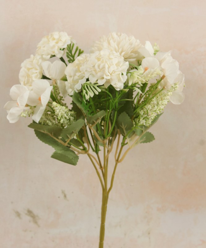 Picture of Artificial Crysanthemum, Hydrangea & blossom Bunch  Ivory