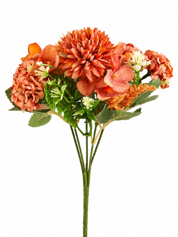 Artificial Crysanthemum, Hydrangea & blossom Bunch  Burnt Orange