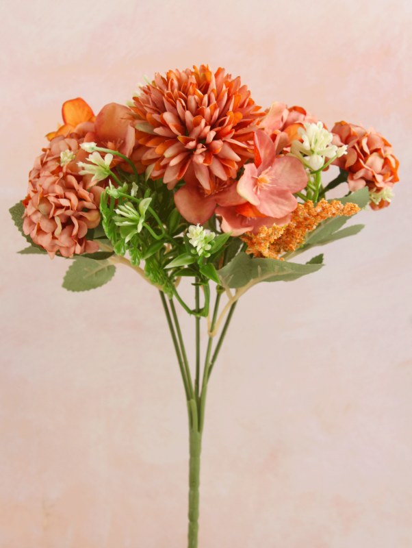 Artificial Crysanthemum, Hydrangea & blossom Bunch  Burnt Orange