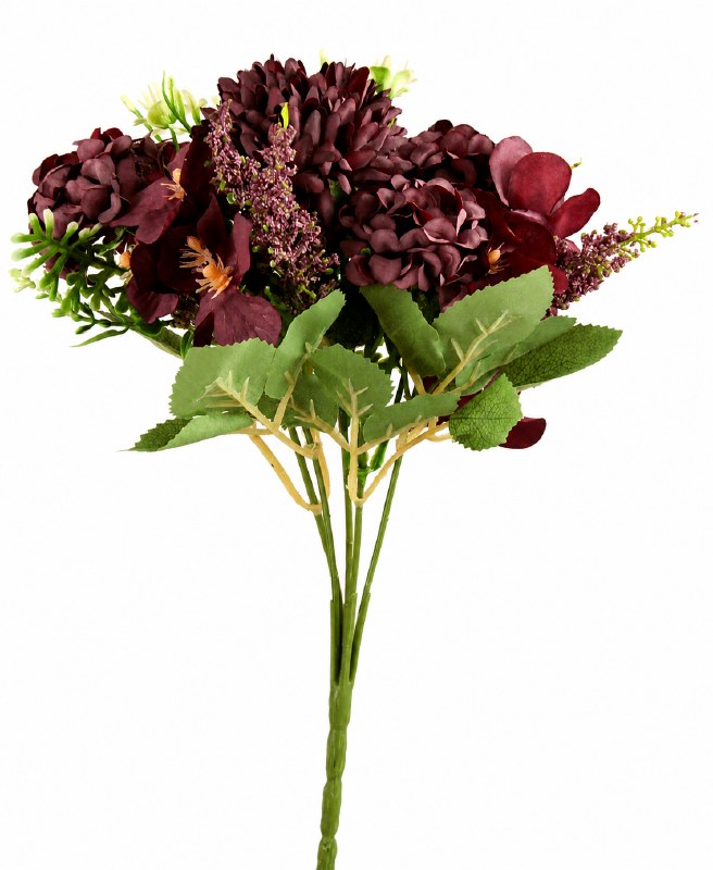 Artificial Crysanthemum, Hydrangea & blossom Bunch  Aubergine