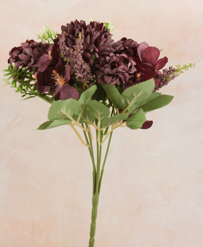 Picture of Artificial Crysanthemum, Hydrangea & blossom Bunch  Aubergine