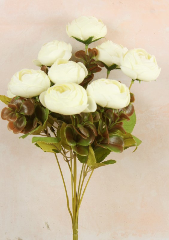 Artificial Camellia Flower Bunch 39cm x 5 Stems Ivory
