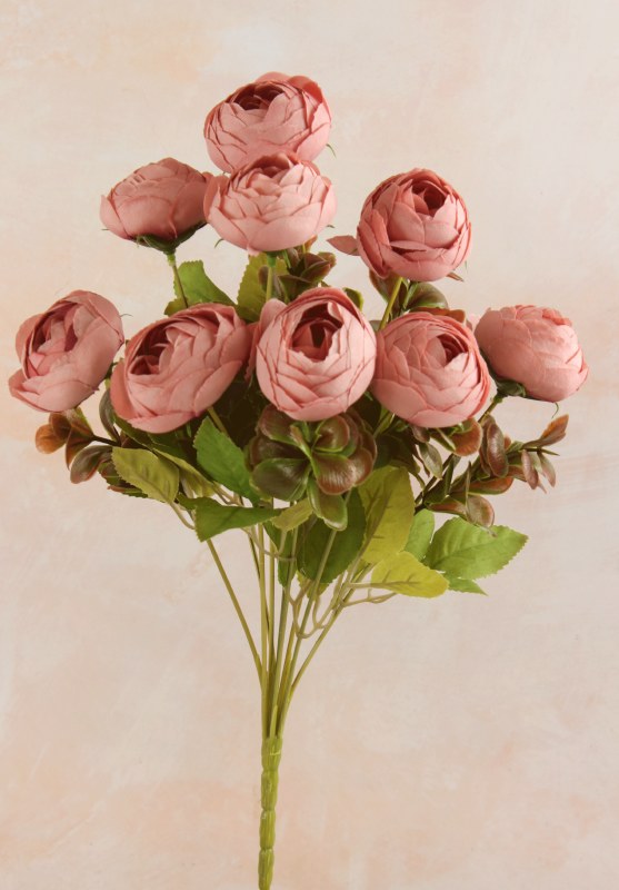 Artificial Camellia Flower Bunch 39cm x 5 Stems Blush