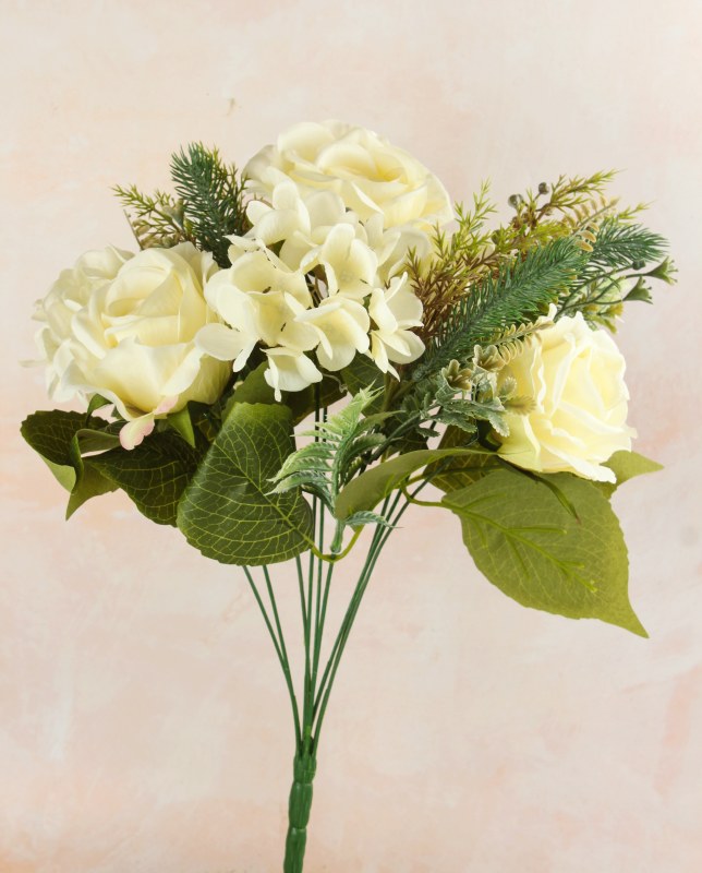 Picture of Artificial Rose, Hydrangea Mixed Bunch Ivory