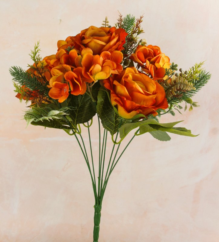 Picture of Artificial Rose, Hydrangea Mixed Bunch Orange