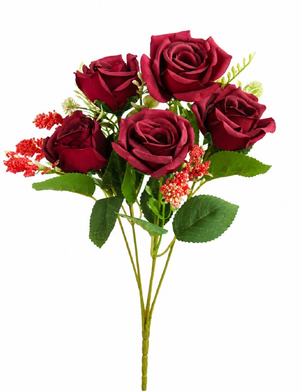 Artificial Rose Bunch Burgundy x 5