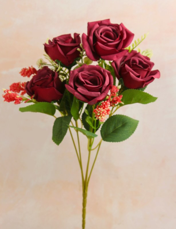 Picture of Artificial Rose Bunch Burgundy x 5