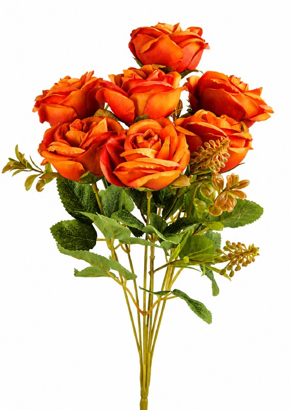 Artificial Rose Bunch Burnt Orange x 7