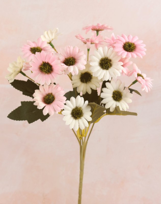 Artificial Daisy Bunch Ivory/Pink- 30cm x 18 heads
