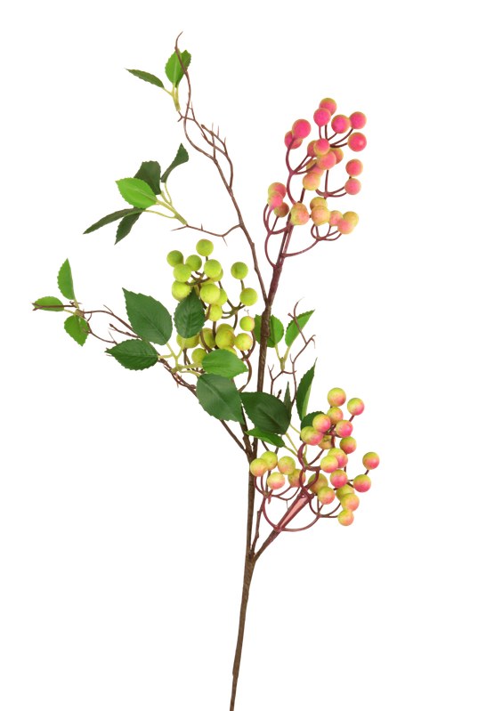 Artificial Berry Stem 61cm Green/ Pink